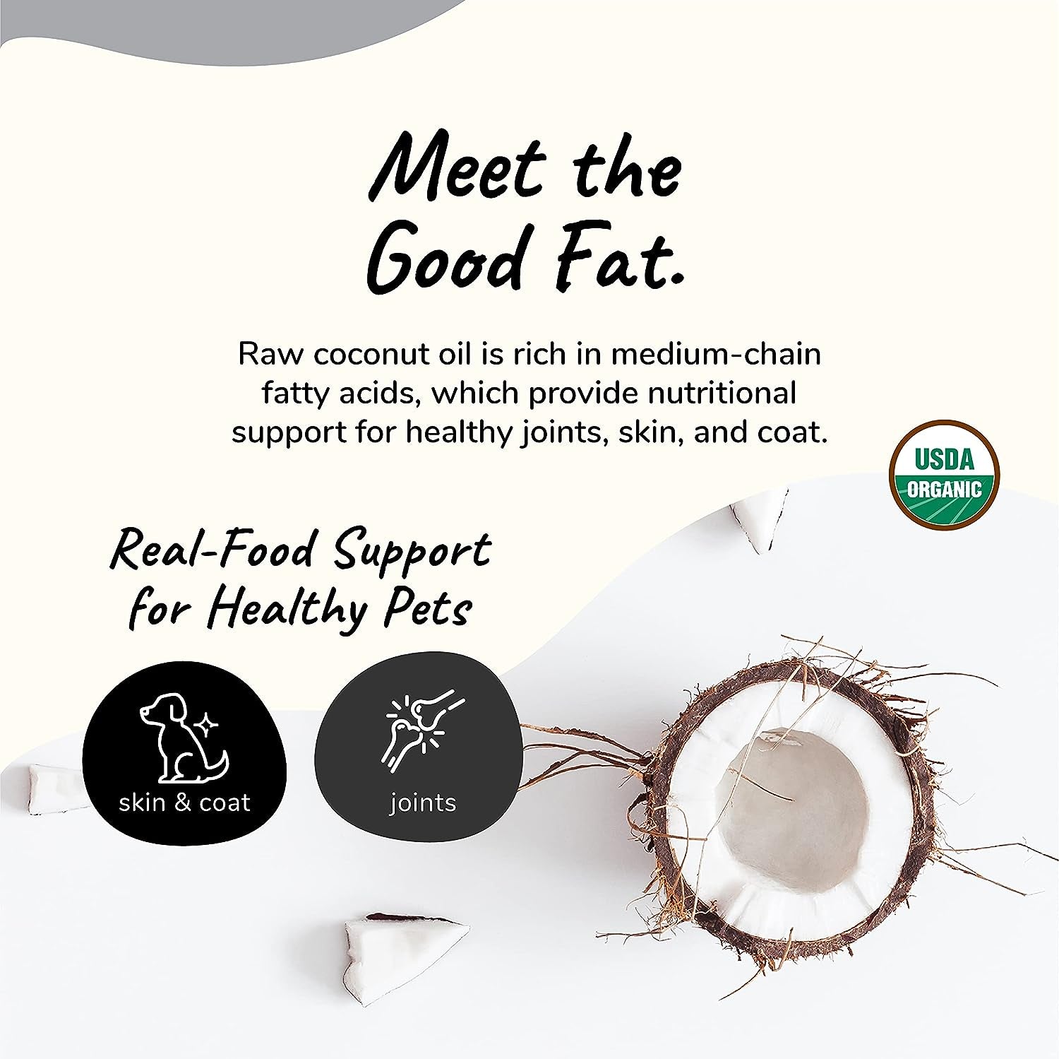 Organic Raw Coconut Oil Pet Supplement - Skin and Coat Support for Dogs and Cats - Safe, Natural Formula with Unprocessed, Cold Pressed Extra Virgin Coconut Oil - Mixed in the USA